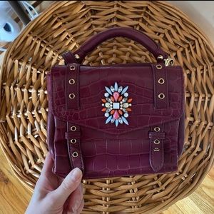 👛 Cynthia Rowley Rhinestones Crystal Croco Leather Mini Crossbody Handbag Purse